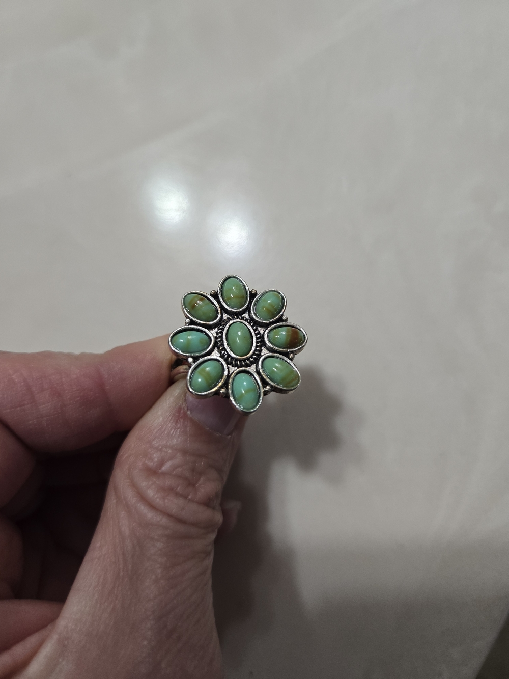 Green Stone Floral Cluster Ring